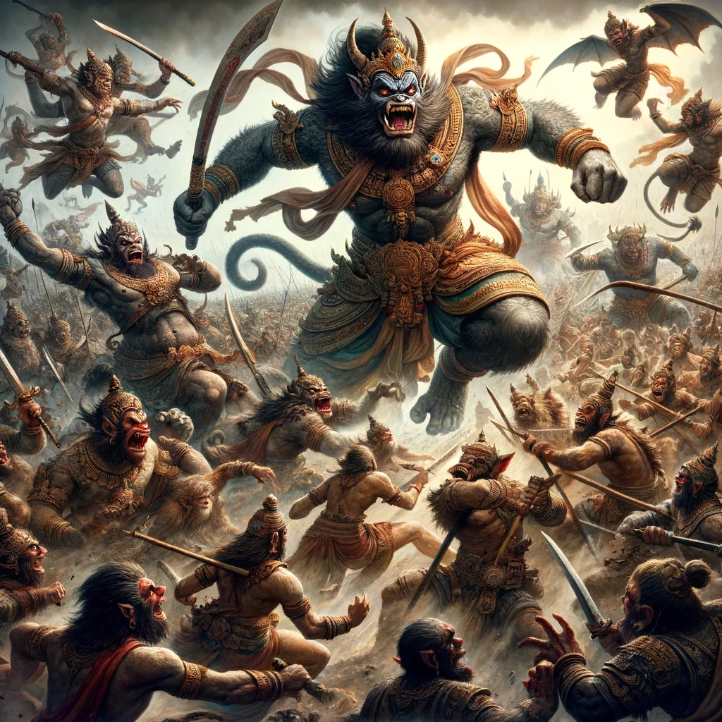 Akampana and Other Rakshasas Attack the Monkeys